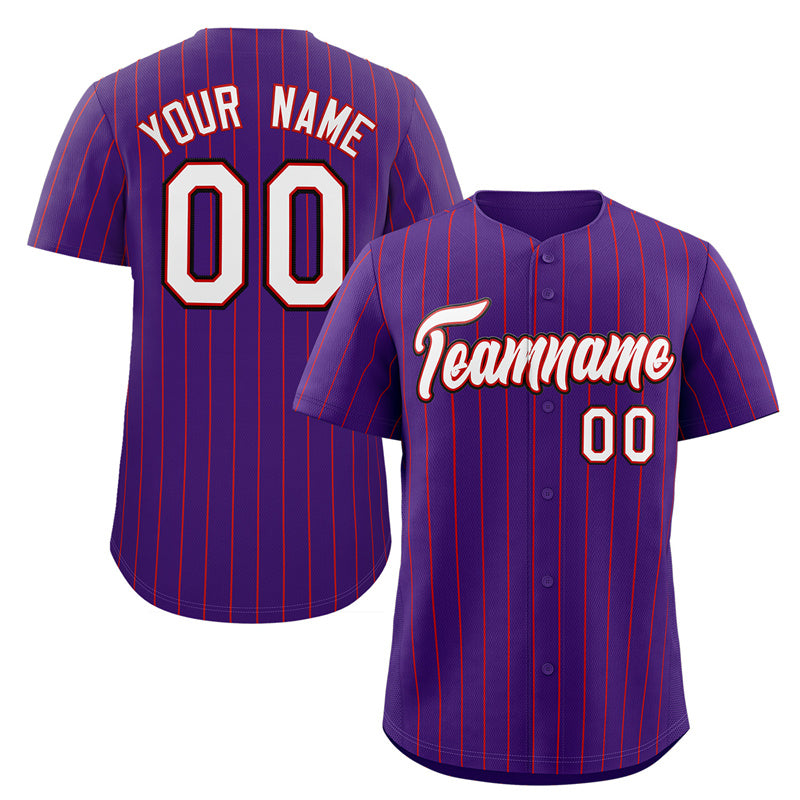 Maillot de baseball authentique à rayures violettes, blanches et noires, personnalisé