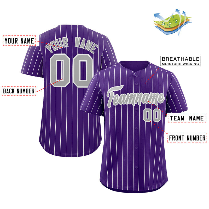 Maillot de baseball authentique à rayures violettes, grises et blanches