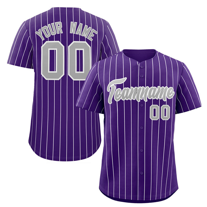 Maillot de baseball authentique à rayures violettes, grises et blanches