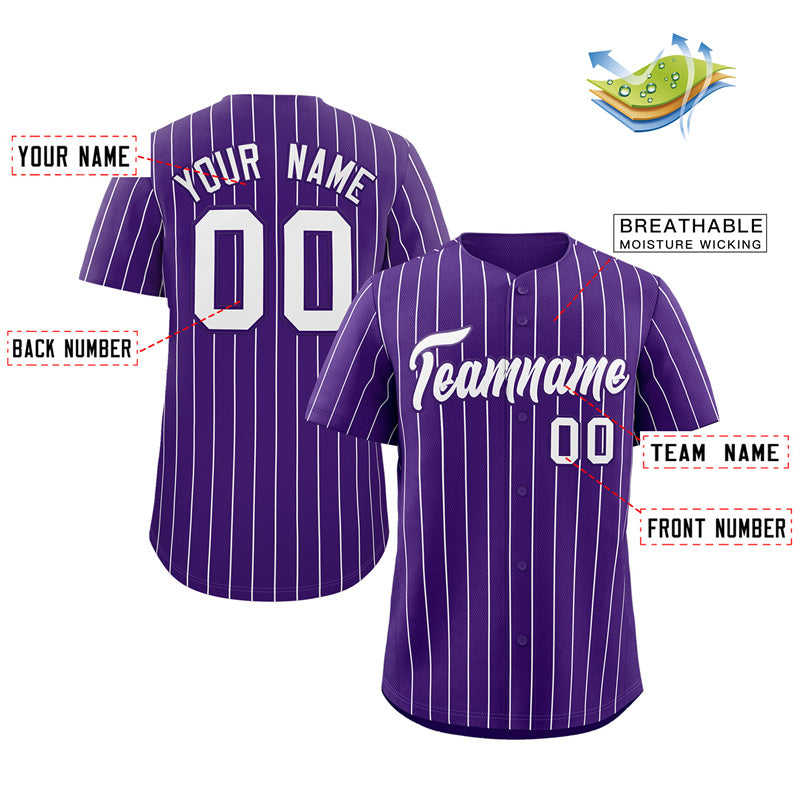 Maillot de baseball authentique à rayures violettes et blanches personnalisées