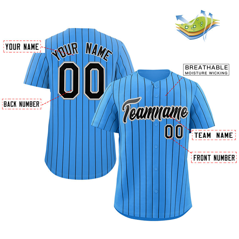 Maillot de baseball authentique à rayures bleu marine et gris poudre personnalisé