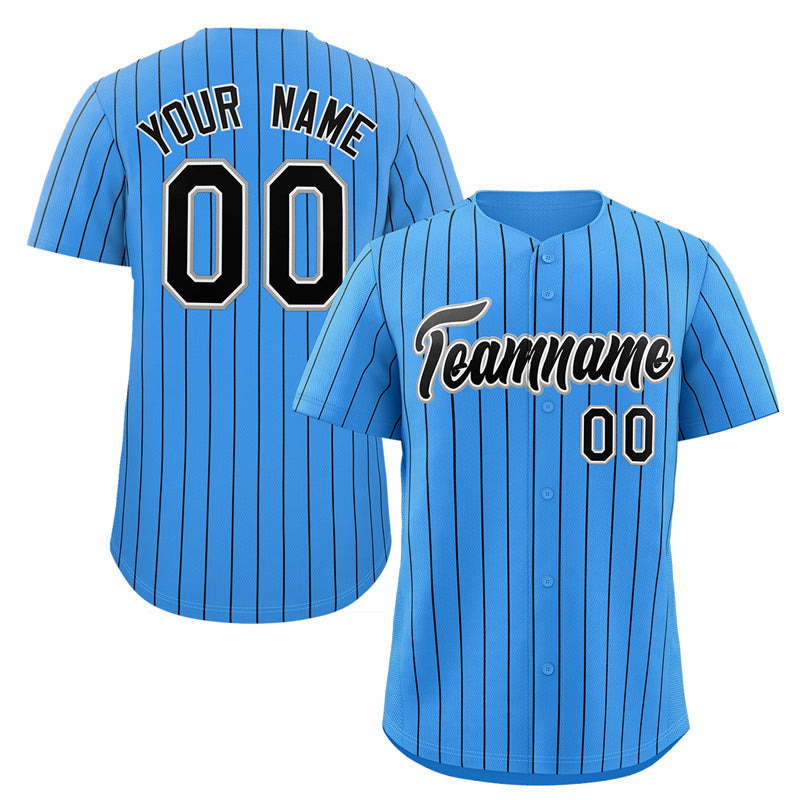 Maillot de baseball authentique à rayures bleu marine et gris poudre personnalisé