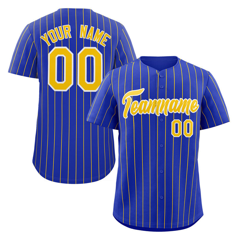 Maillot de baseball authentique à rayures dorées et blanches royales personnalisées