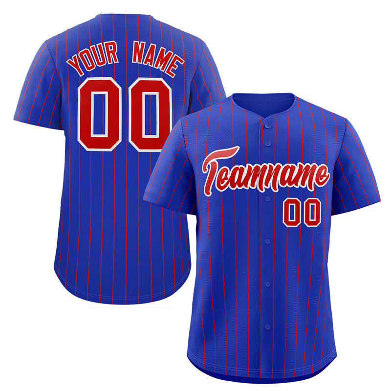 Maillot de baseball authentique à rayures rouges et blanches royales personnalisées