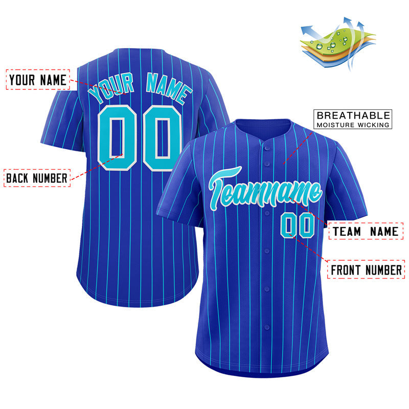Maillot de baseball authentique à rayures Royal Aqua-White personnalisé