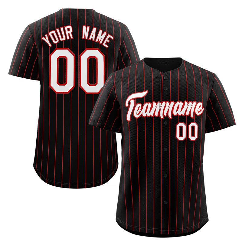 Maillot de baseball authentique à rayures noires, blanches et rouges, personnalisé