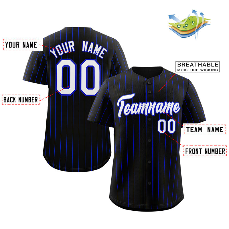 Maillot de baseball authentique à rayures noires, blanches et royales