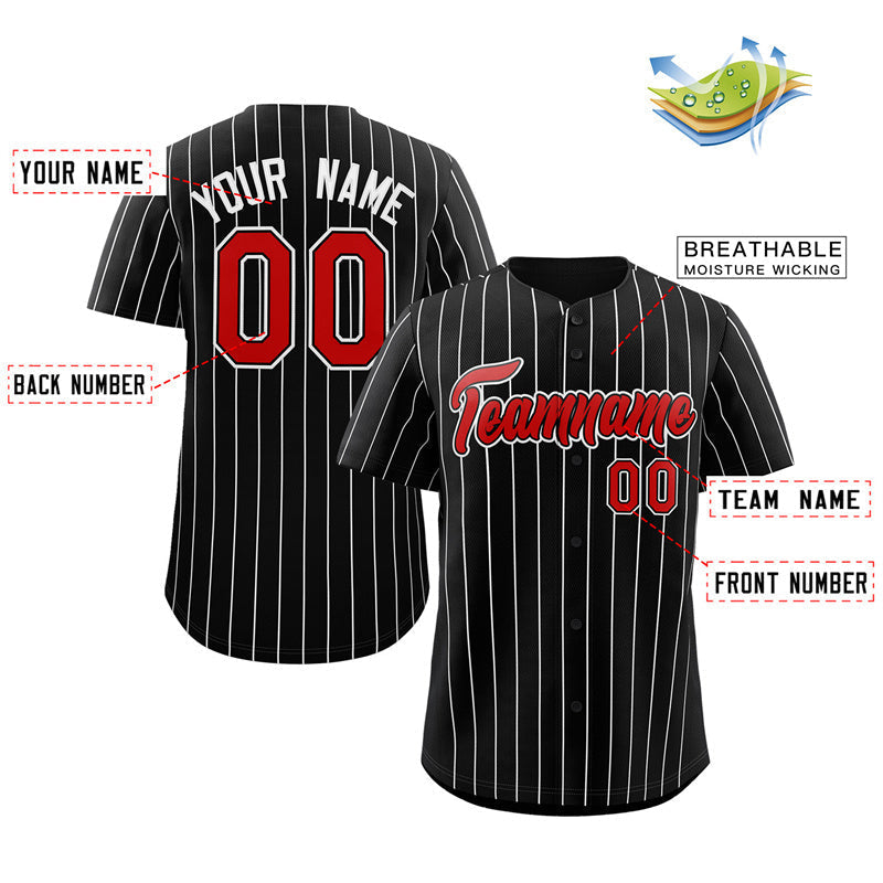 Maillot de baseball authentique à rayures noires, rouges et blanches