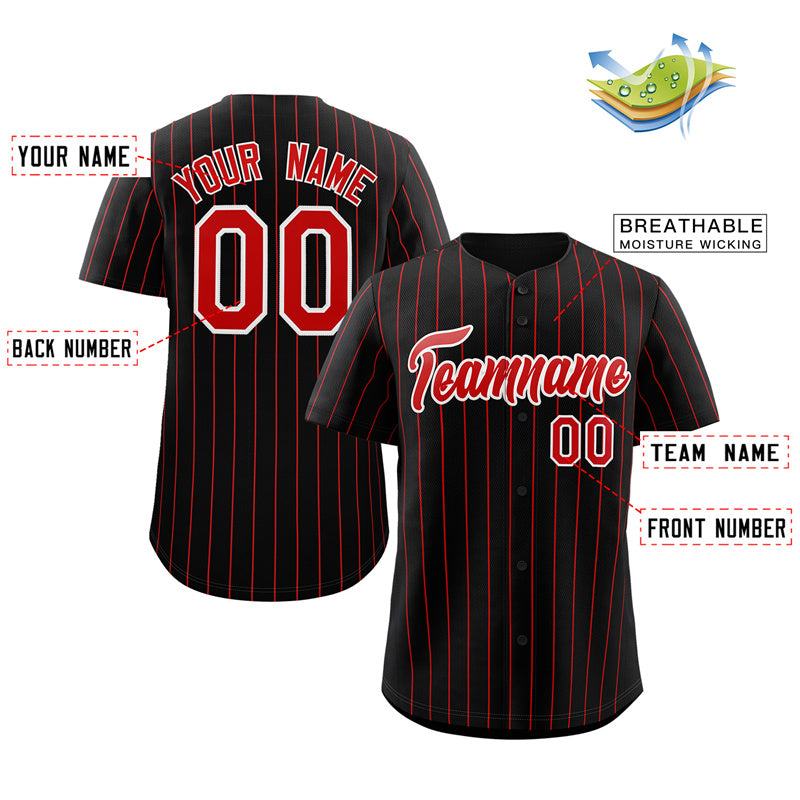 Maillot de baseball authentique à rayures noires, rouges et blanches