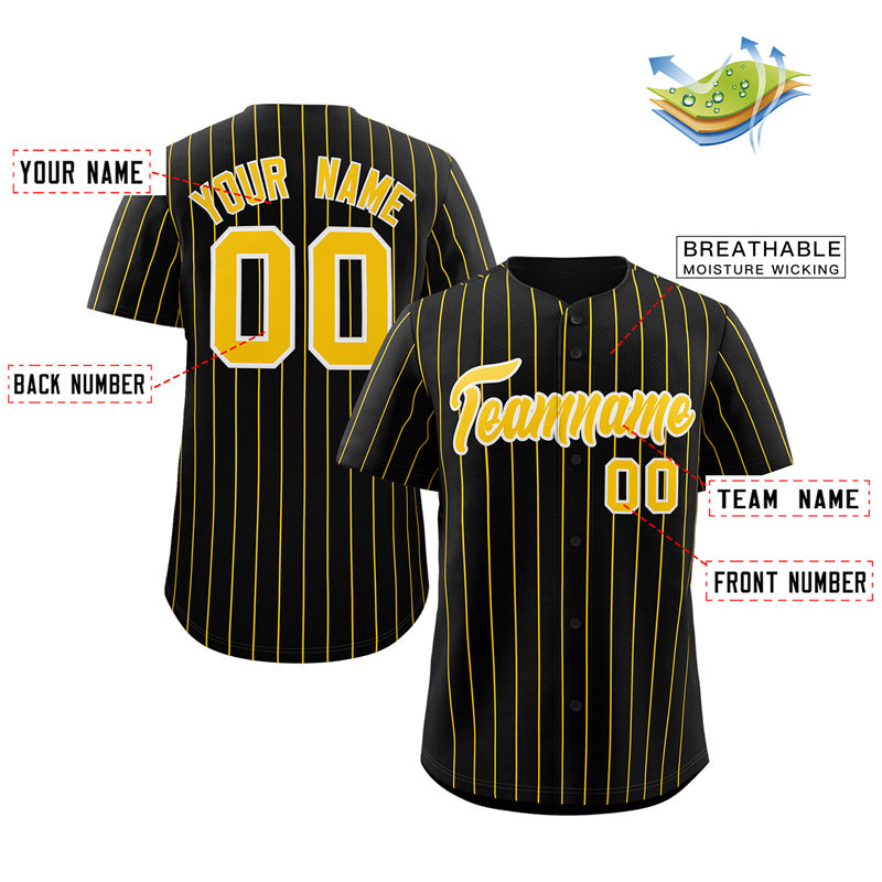 Maillot de baseball authentique à rayures noires, dorées et blanches