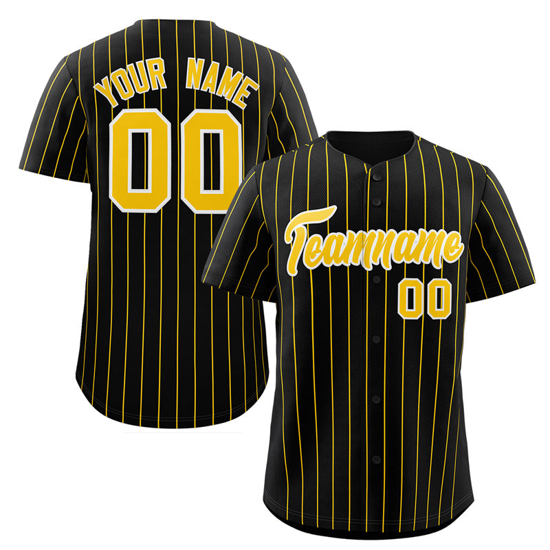 Maillot de baseball authentique à rayures noires, dorées et blanches