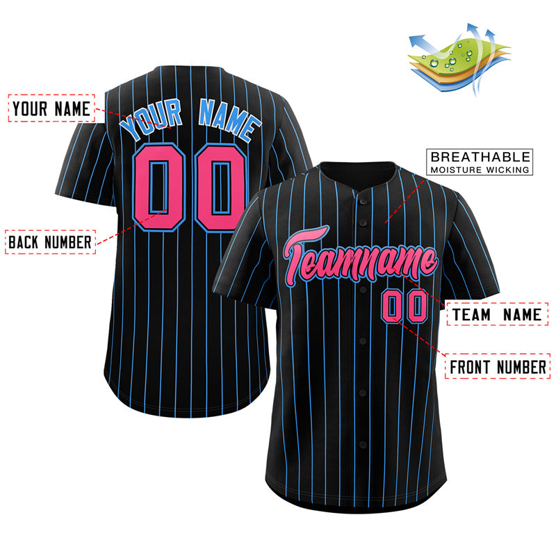 Maillot de baseball authentique à rayures noires, roses et bleues poudrées