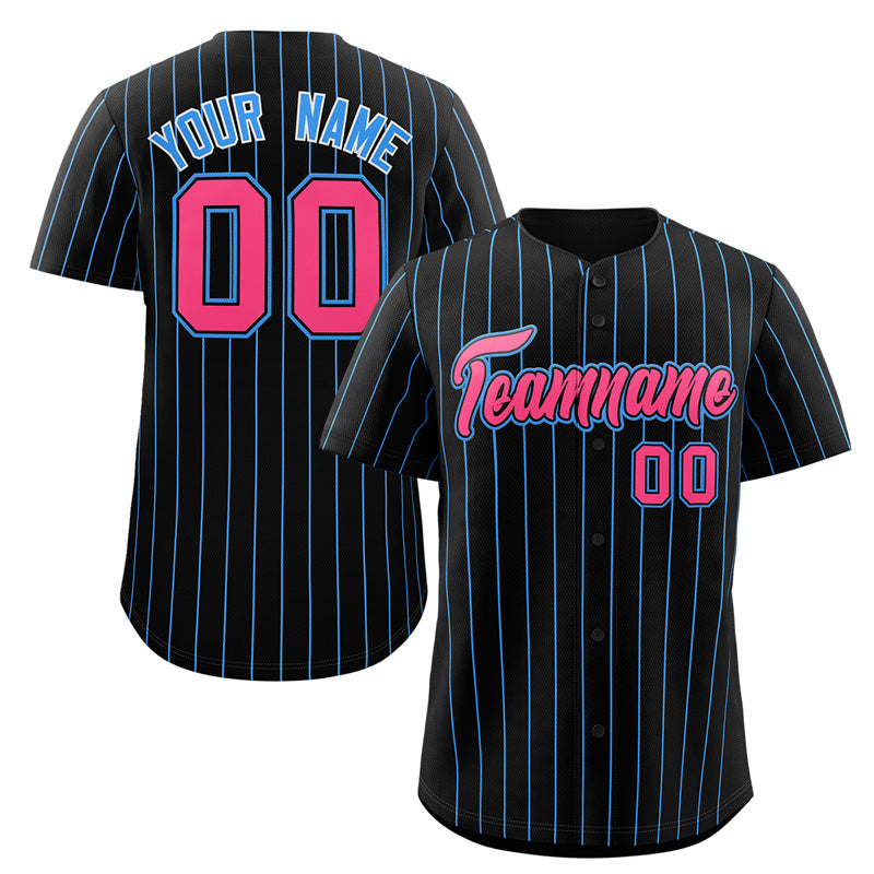 Maillot de baseball authentique à rayures noires, roses et bleues poudrées