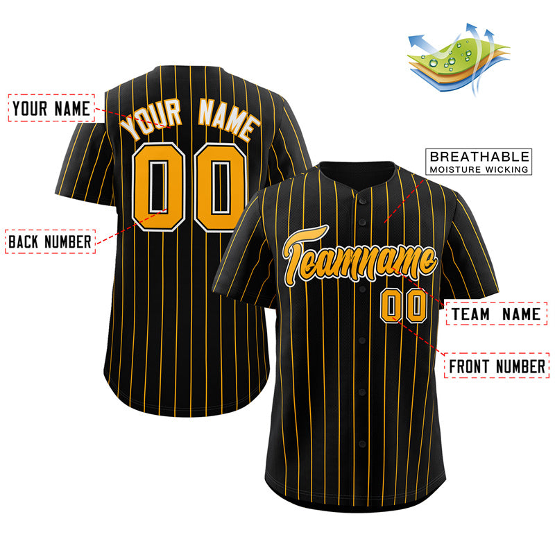 Custom Black Yellow-White Stripe Fashion Authentic Baseball Jersey