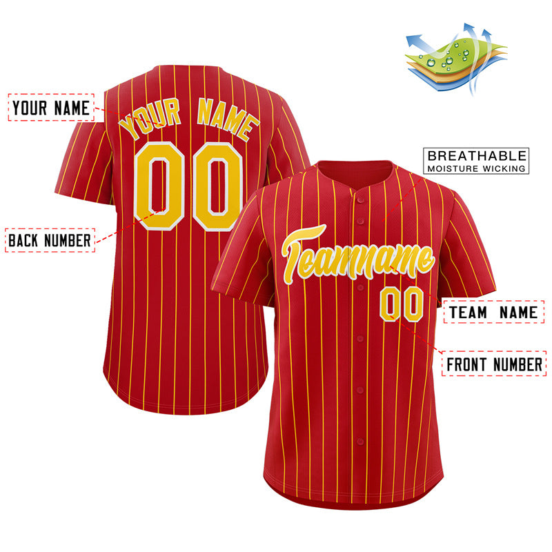 Maillot de baseball authentique à rayures rouges, dorées et blanches