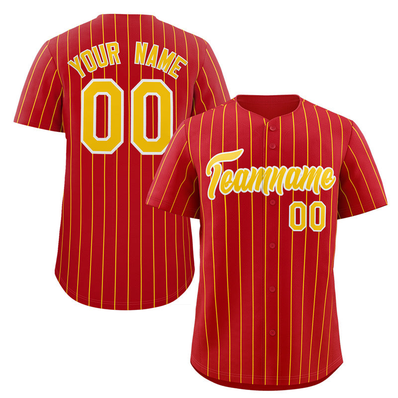 Maillot de baseball authentique à rayures rouges, dorées et blanches