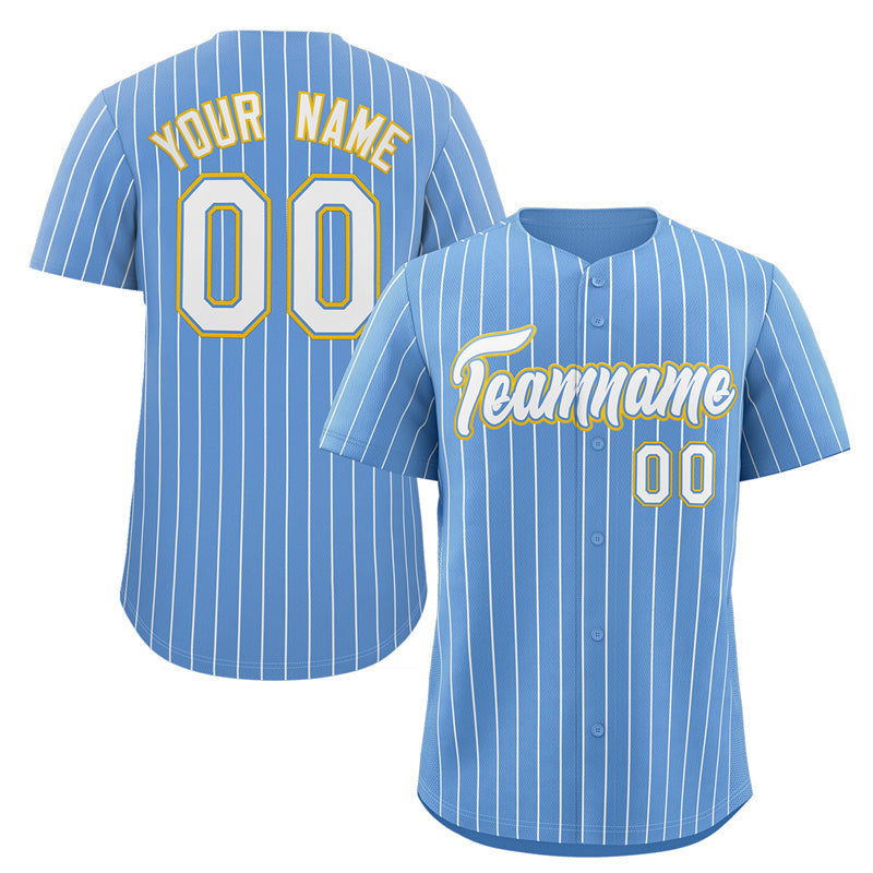 Benutzerdefinierte Hellblau Weiß-Gold Streifen Mode Authentische Baseball Jersey