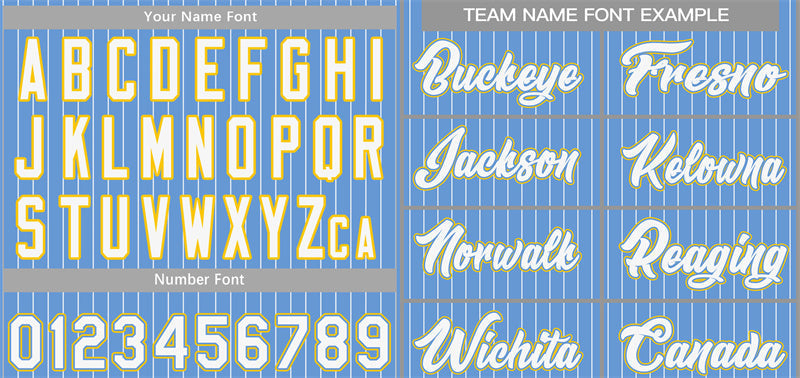 Benutzerdefinierte Hellblau Weiß-Gold Streifen Mode Authentische Baseball Jersey