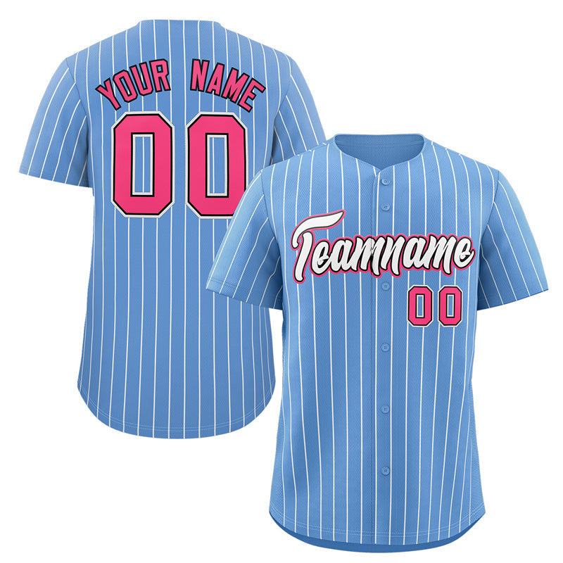 Benutzerdefinierte Hellblau Weiß-Rosa Streifen Mode Authentische Baseball Jersey