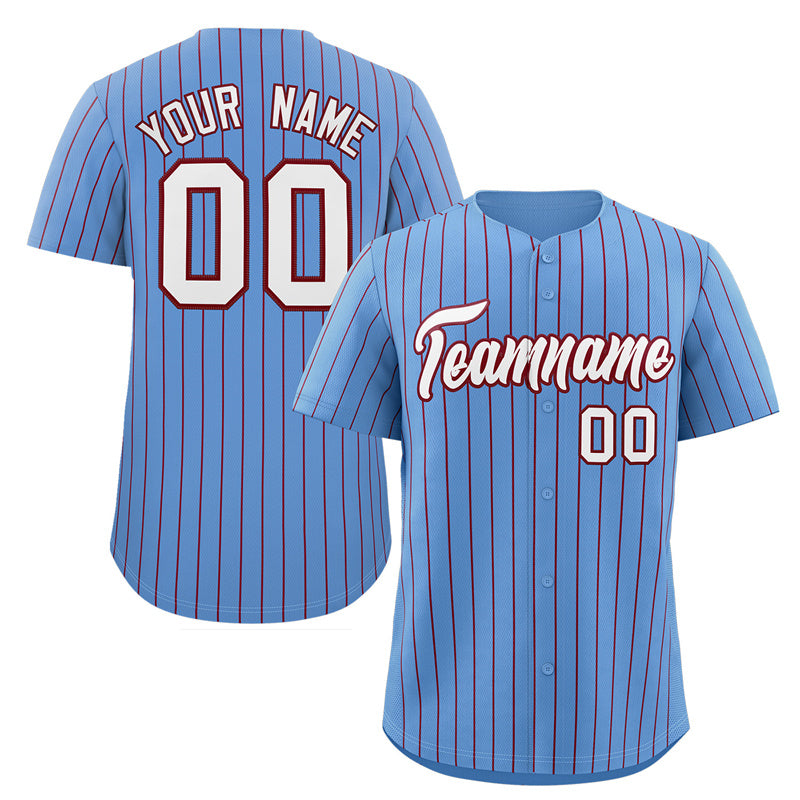 Custom Powder Blue White-Crimson Stripe Fashion Authentic Baseball Jersey
