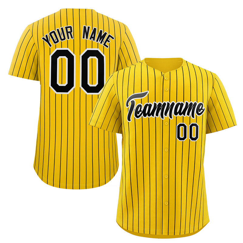 Custom Yellow Black-White Stripe Fashion Authentic Baseball Jersey
