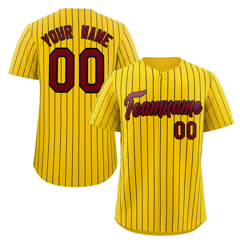 Custom Yellow Crimson-Black Stripe Fashion Authentic Baseball Jersey