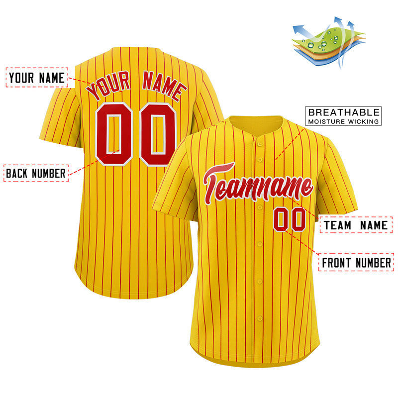 Custom Yellow Red-White Stripe Fashion Authentic Baseball Jersey