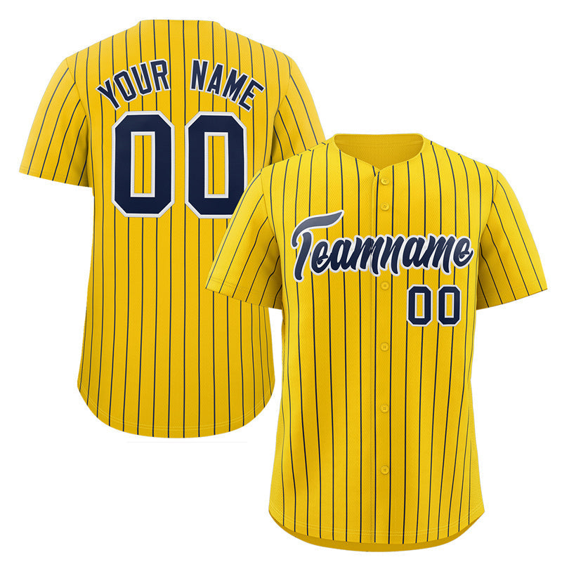Custom Gold Navy-White Stripe Fashion Authentic Baseball Jersey