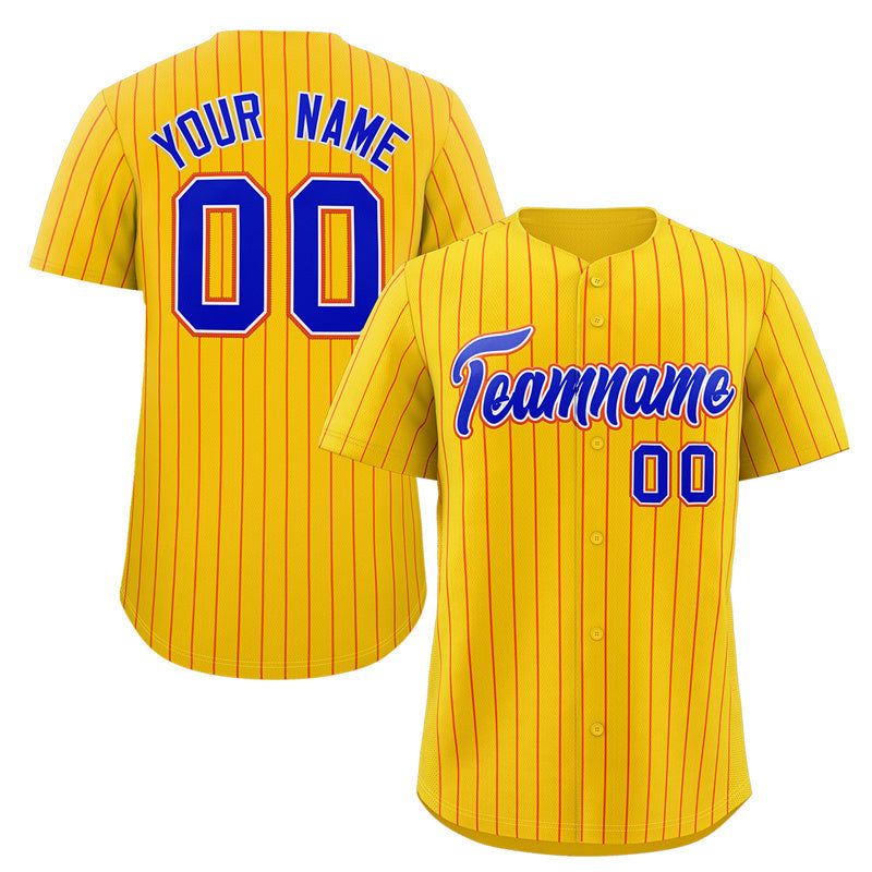 Custom Yellow Royal-Orange Stripe Fashion Authentic Baseball Jersey