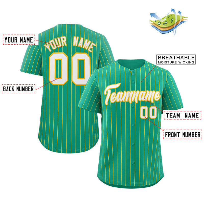 Custom Teal White-Gold Stripe Fashion Authentic Baseball Jersey