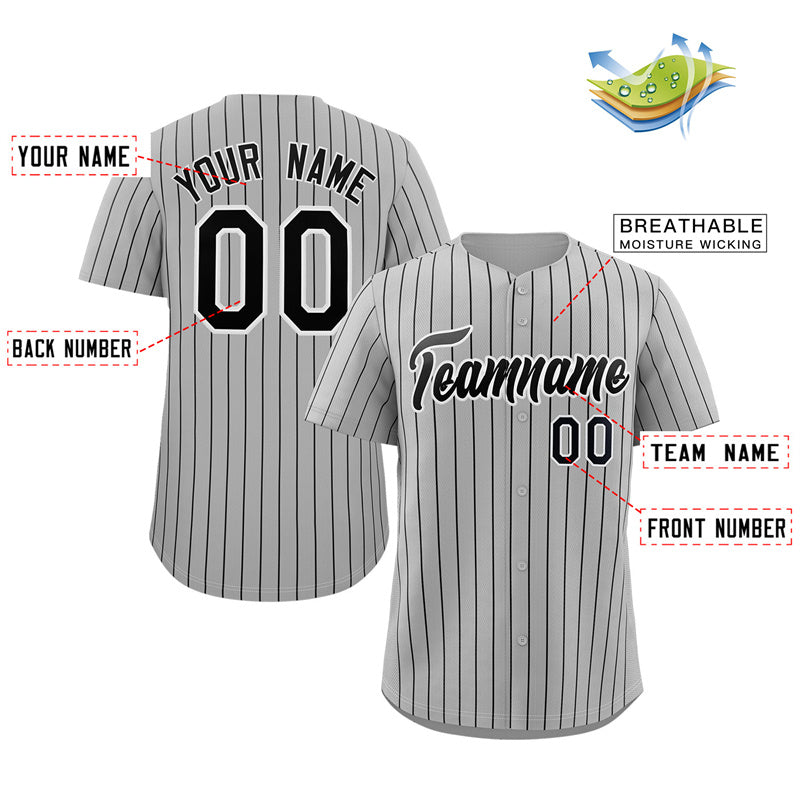 Custom Gray Black-White Stripe Fashion Authentic Baseball Jersey
