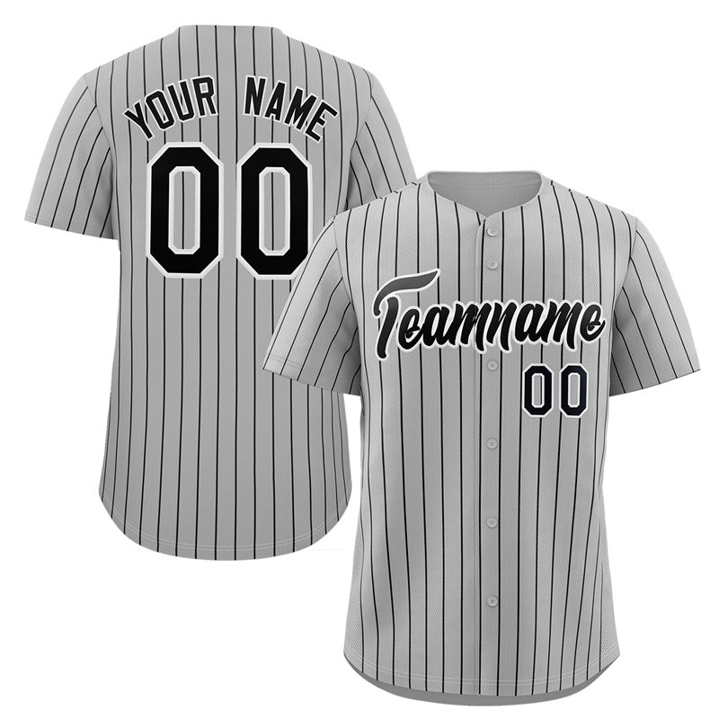 Custom Gray Black-White Stripe Fashion Authentic Baseball Jersey