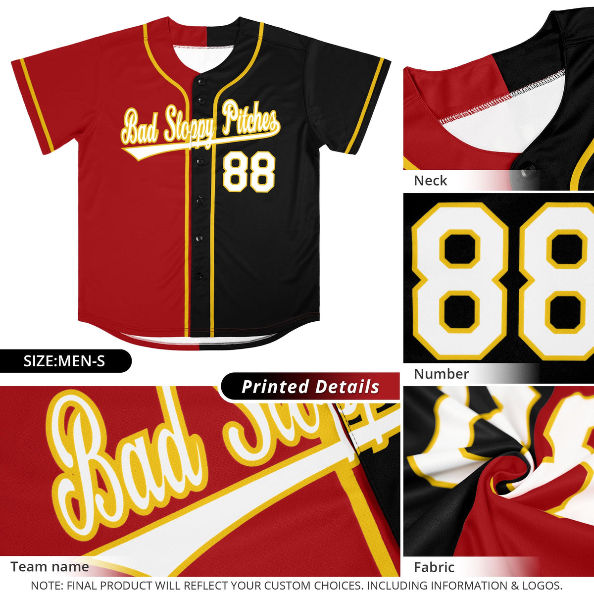 Custom Black Red-Yellow Split Fashion Authentic Baseball Jersey