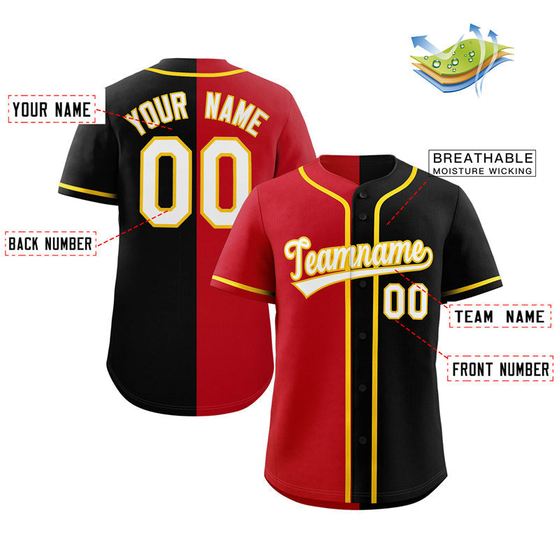 Custom Black Red-Yellow Split Fashion Authentic Baseball Jersey