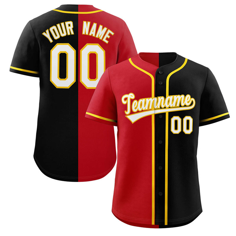 Custom Black Red-Yellow Split Fashion Authentic Baseball Jersey