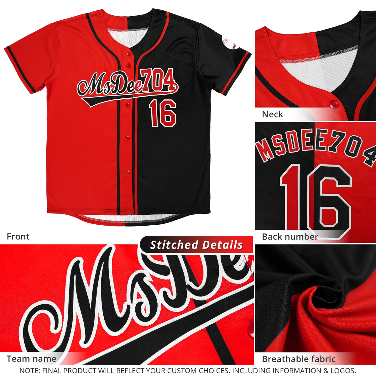 Custom Black Red-White Hook Split Fashion Authentic Baseball Jersey