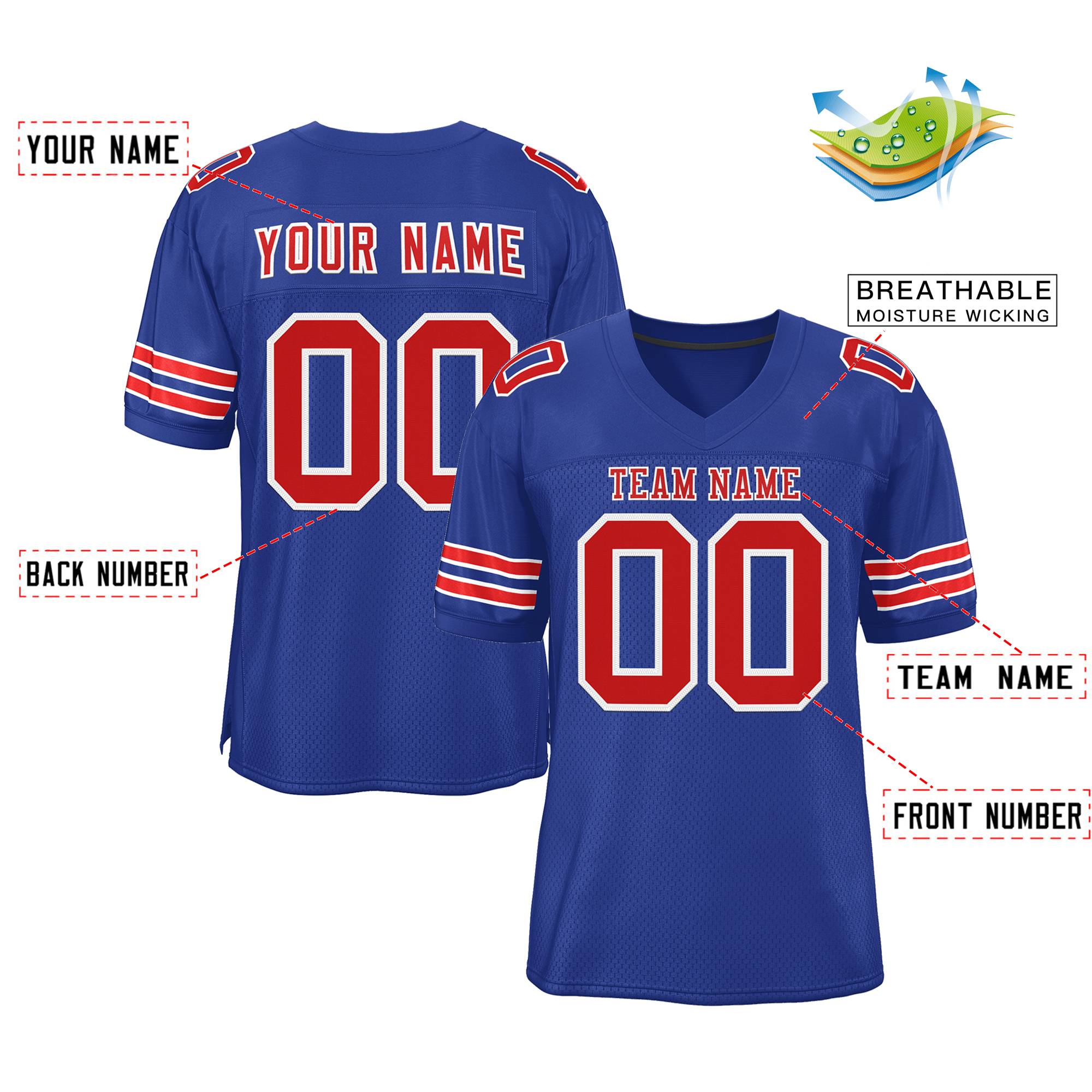Custom Royal Red-White Classic Style Authentic American Football Jersey| KXKSHOP