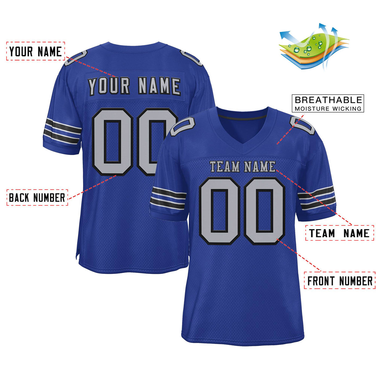 Custom Royal Gray-Black Classic Style Authentic American Football Jersey| KXKSHOP