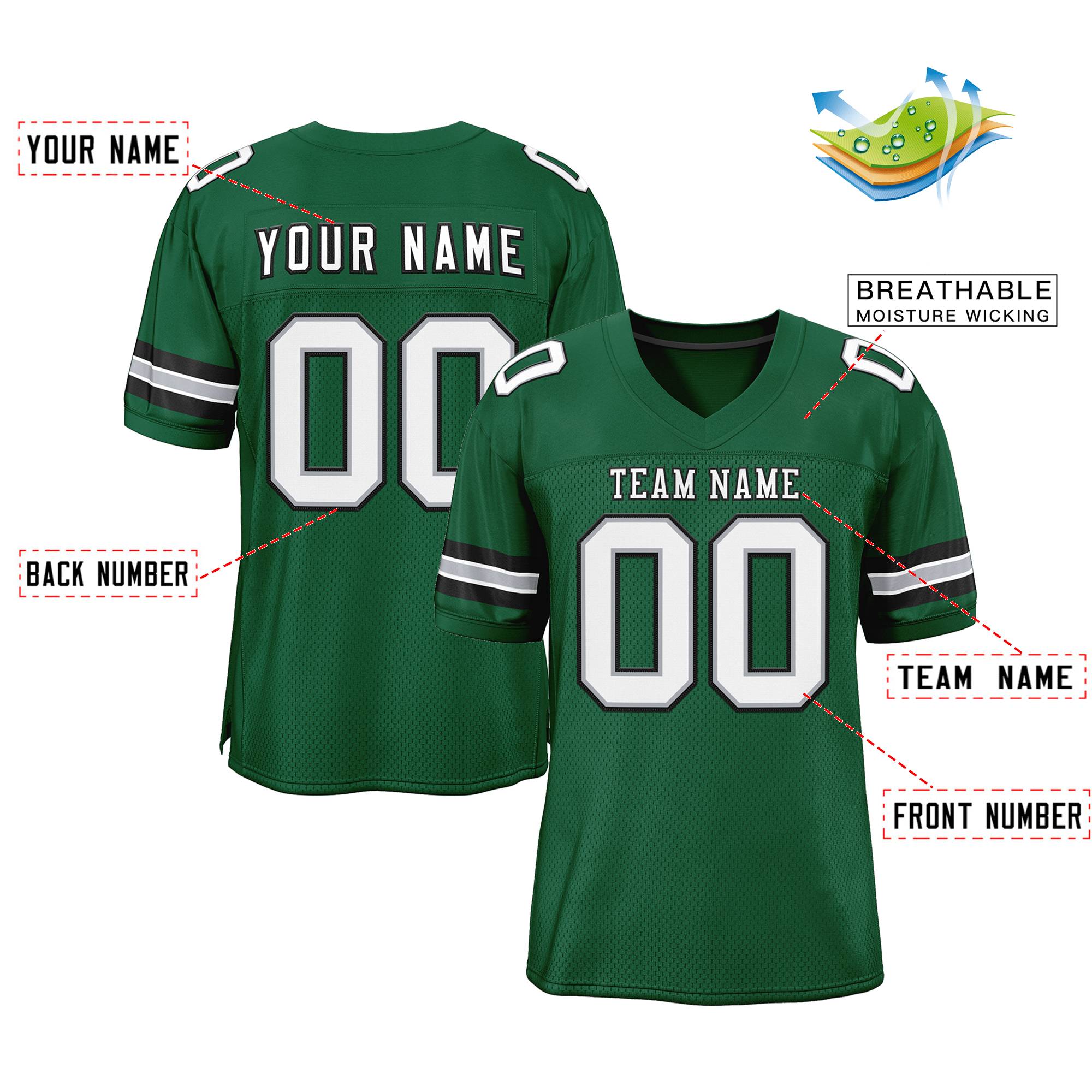 Custom Green White-Black Classic Style Authentic American Football Jersey| KXKSHOP