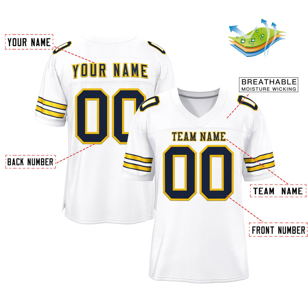 Custom White Navy-Yellow Classic Style Authentic American Football Jersey| KXKSHOP
