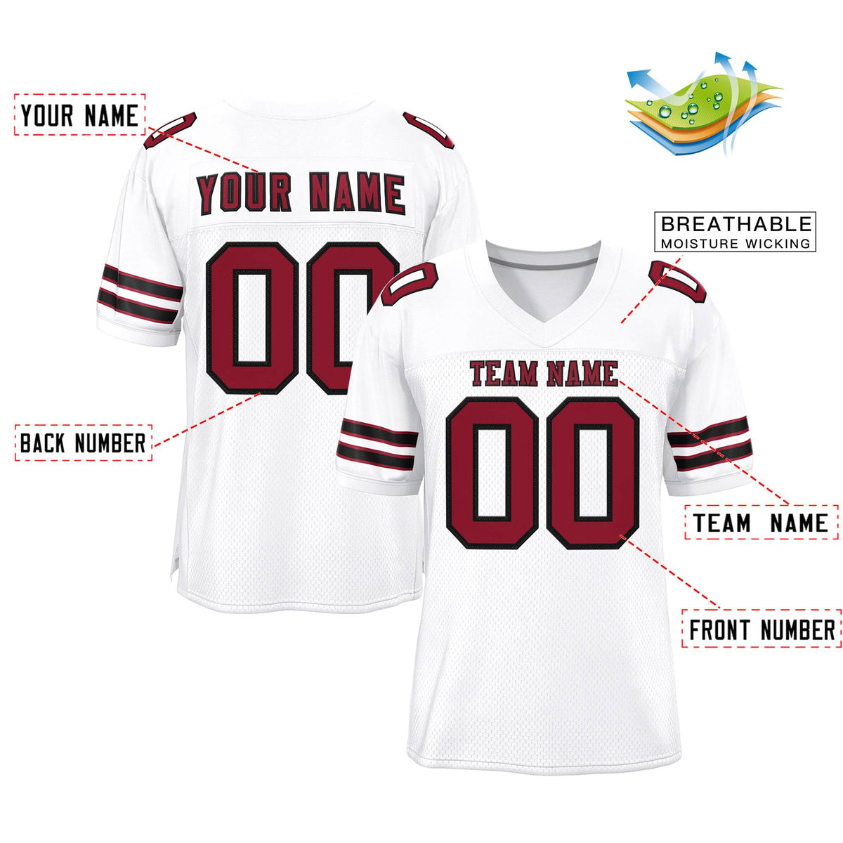 Custom White Red-Black Classic Style Authentic American Football Jersey| KXKSHOP