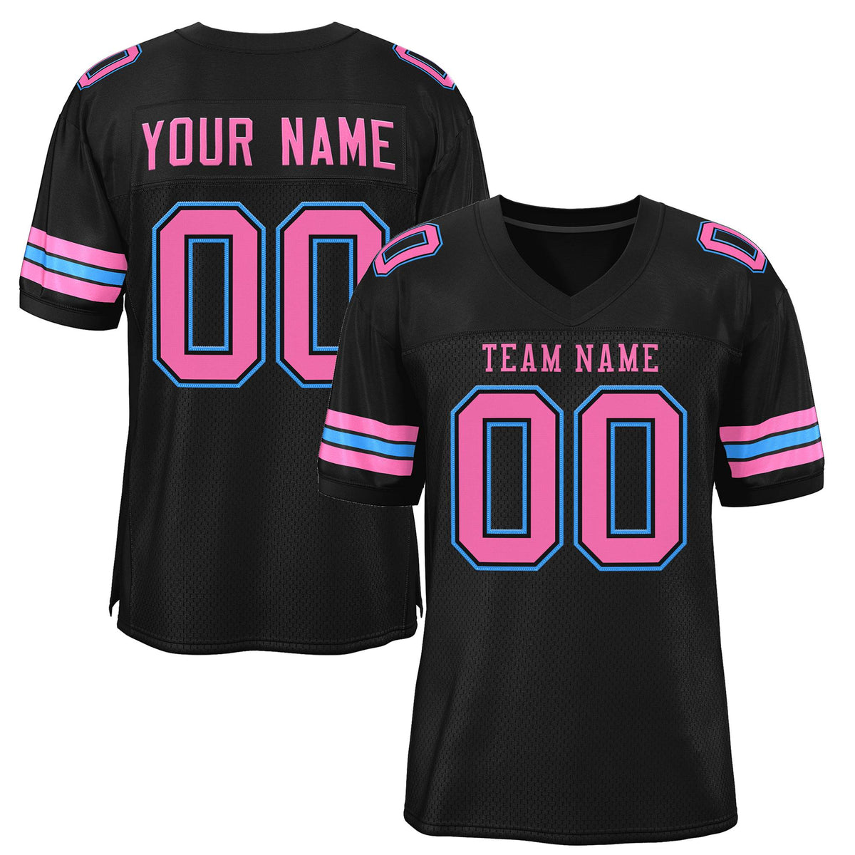 Custom Black Pink-Powder Blue Classic Style Authentic American Football Jersey| KXKSHOP