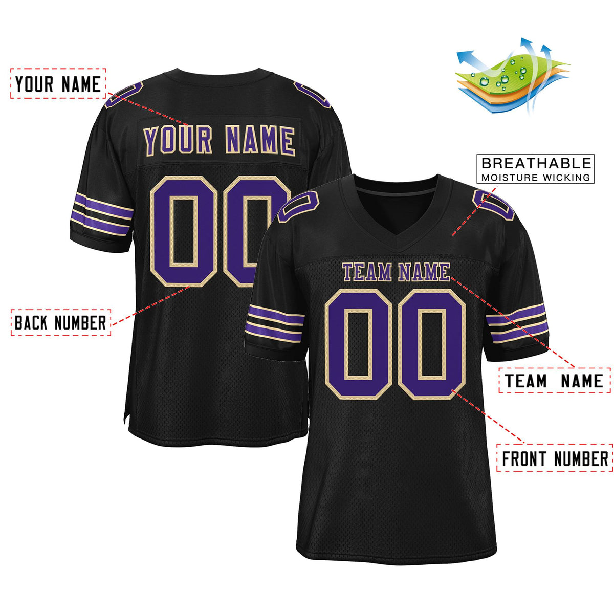 Custom Black Purple-Khaki Classic Style Authentic American Football Jersey| KXKSHOP