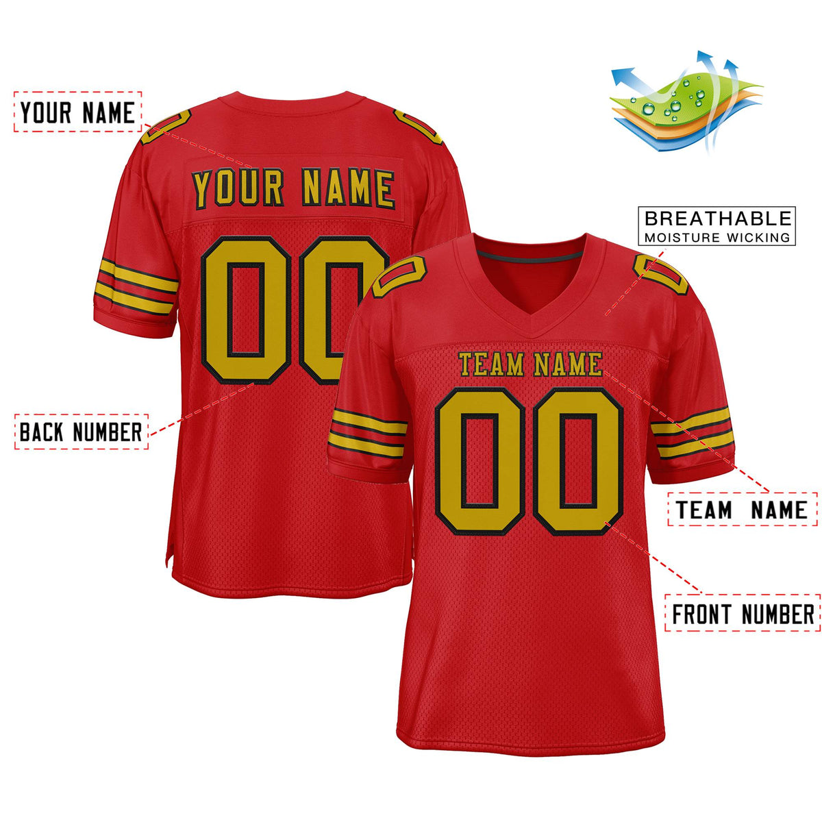 Custom Red Old Gold-Black Classic Style Authentic American Football Jersey| KXKSHOP