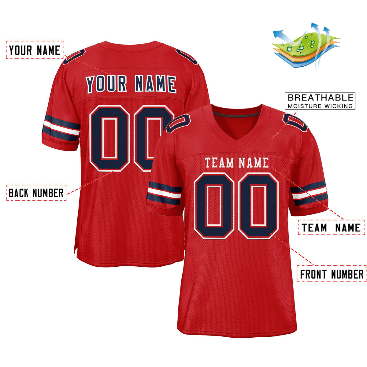 Custom Red White-Red Classic Style Authentic American Football Jersey| KXKSHOP