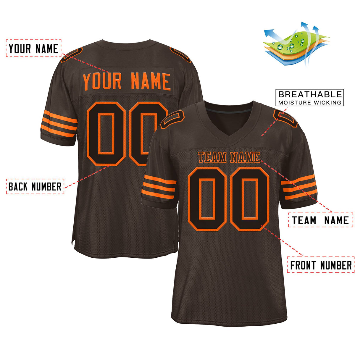 Custom Brown Black-Orange Classic Style Authentic American Football Jersey| KXKSHOP