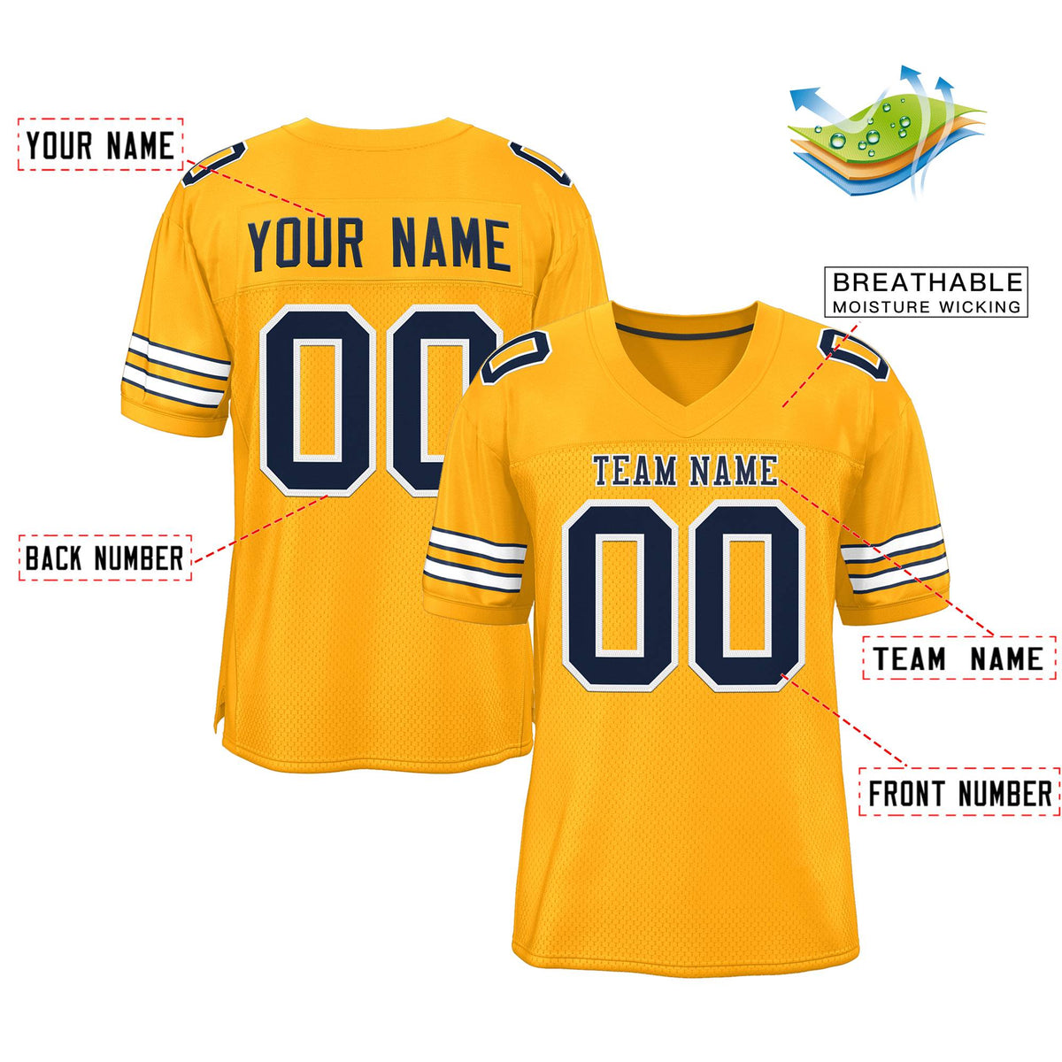 Custom Gold Navy-White Classic Style Authentic American Football Jersey| KXKSHOP