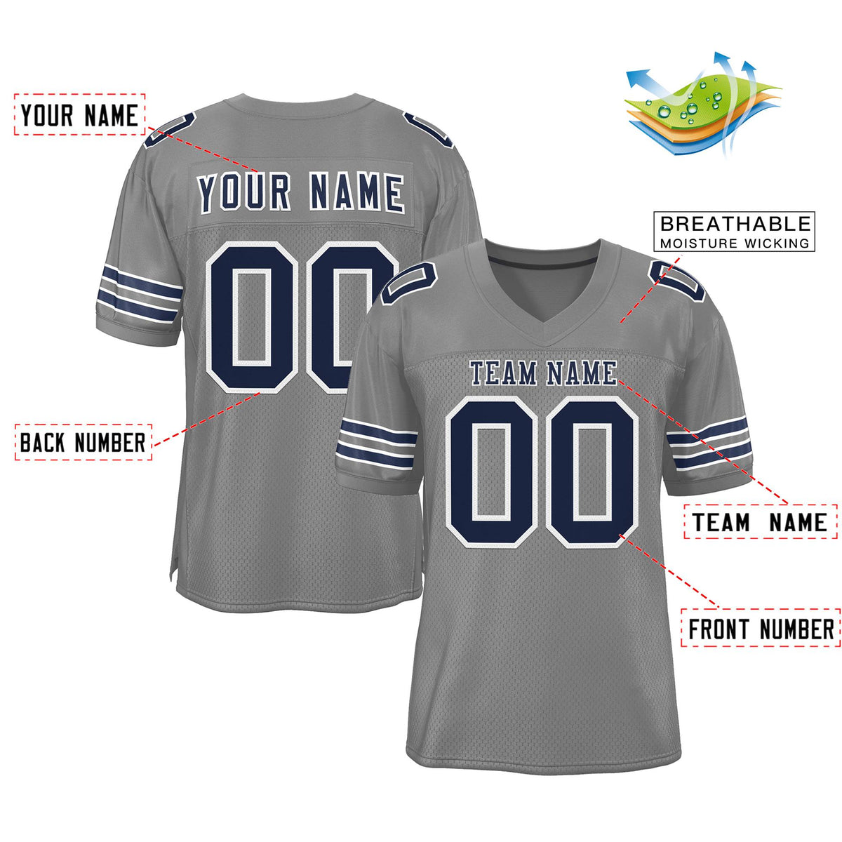 Custom Gray Navy-White Classic Style Authentic American Football Jersey| KXKSHOP