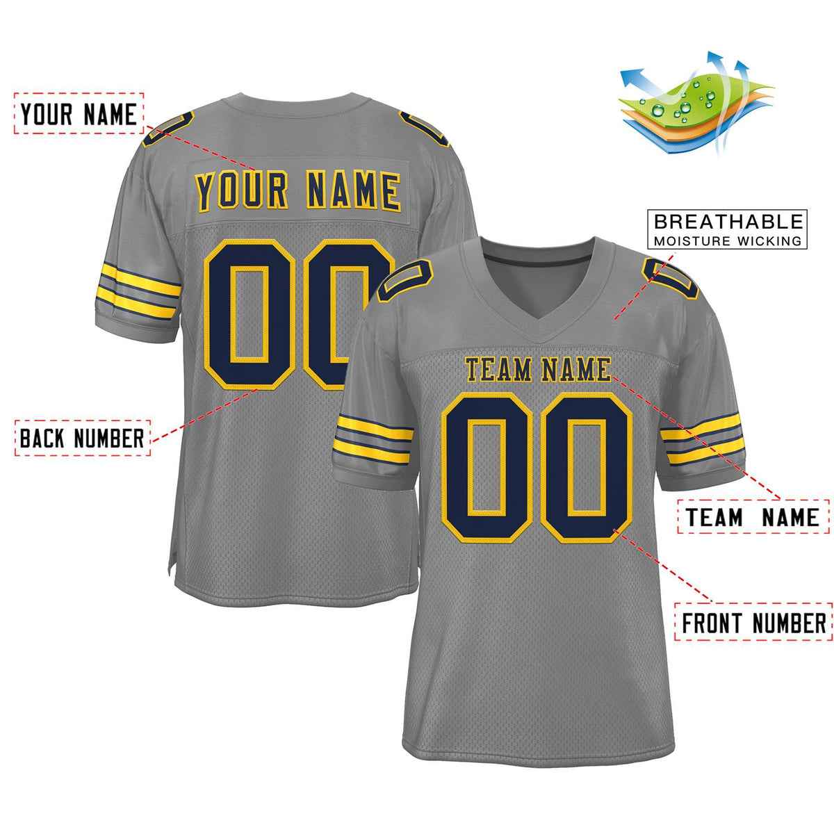 Custom Gray Navy-Gold Classic Style Authentic American Football Jersey| KXKSHOP