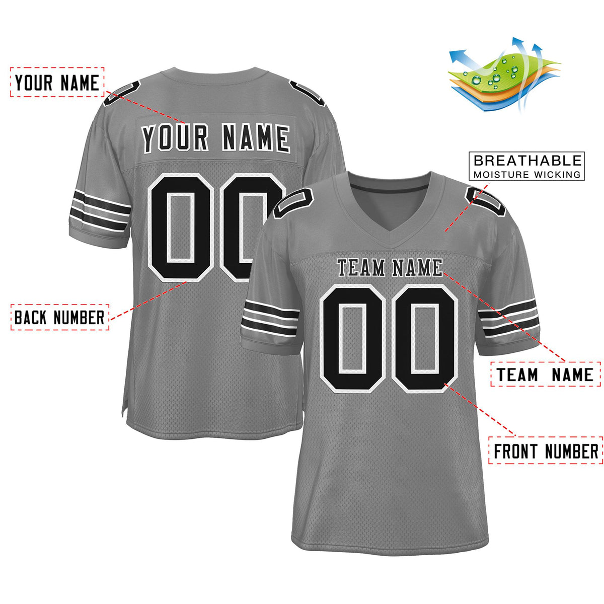 Custom Gray Black-White Classic Style Authentic American Football Jersey| KXKSHOP